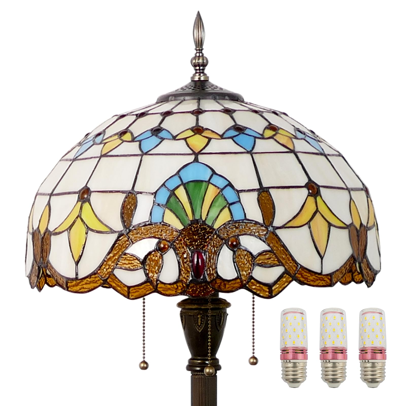 JGWSMQ Tiffany Floor Lamp 3 Lights Baroque Stained Glass